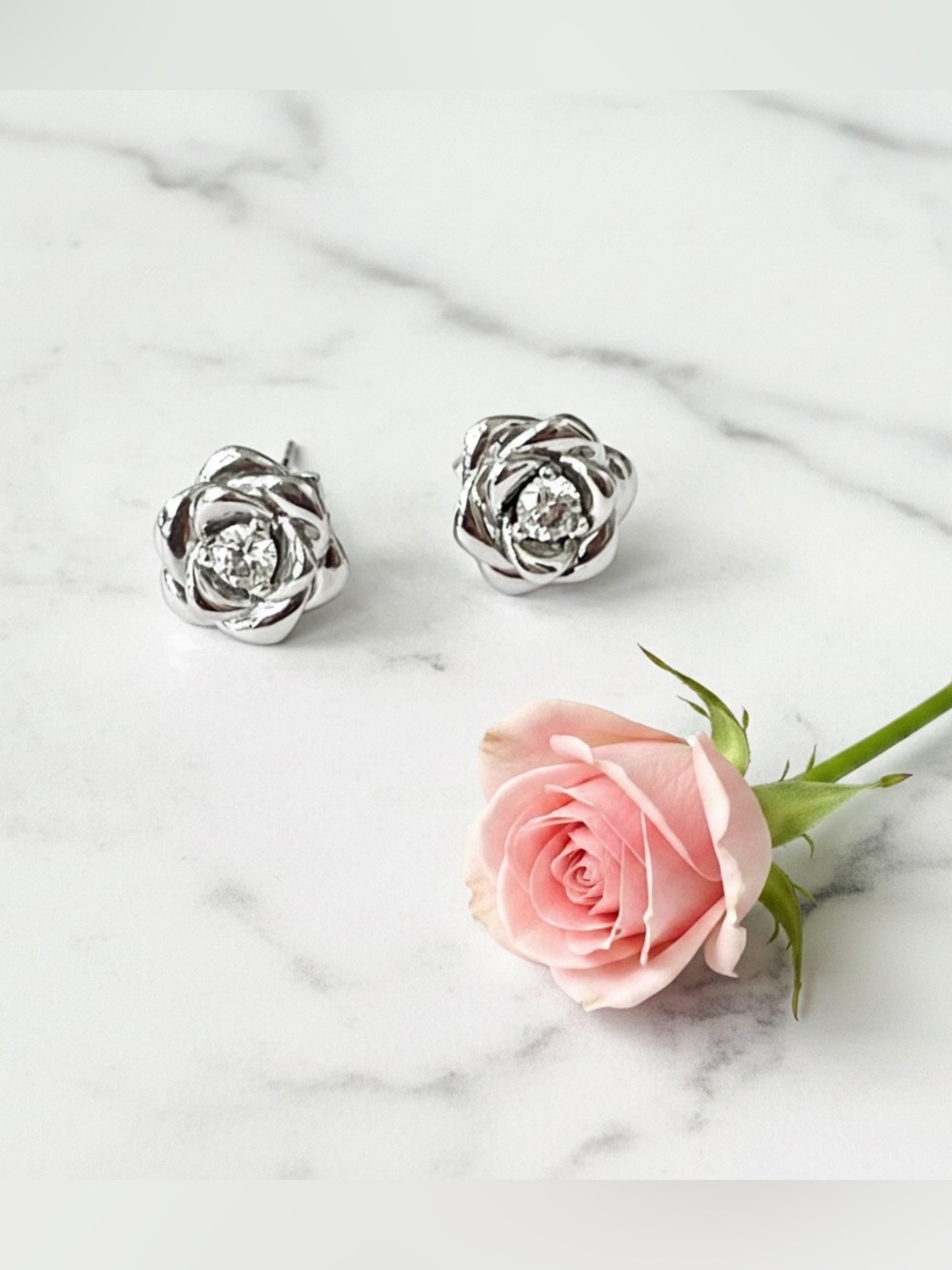 Moissanite Rosebud Sterling Silver Stud Earrings